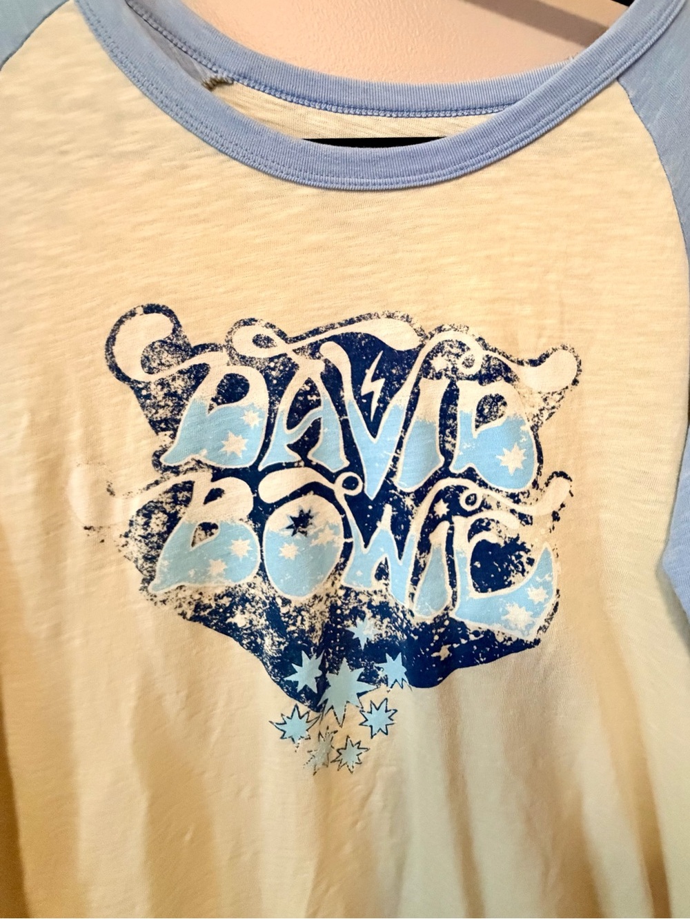 David Bowie Midnight Rider Raglan Baseball Tee Blue Cream L - Picture 7 of 7